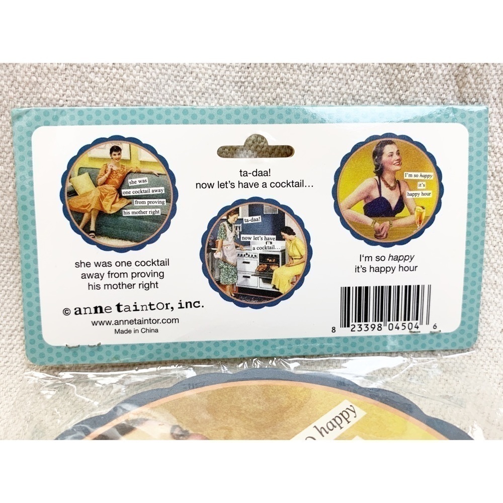 Anne Taintor coaster set happy hour cocktails NEW - Picture 3 of 3
